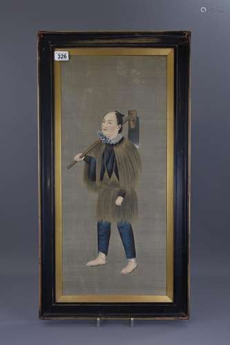 A FRAMED JAPANESE SILK PAINTING