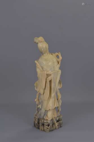 A TALL CHINESE SOAPSTONE CARVING OF GUANYIN