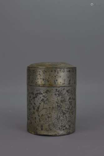 A CHINESE PEWTER TEA CADDY