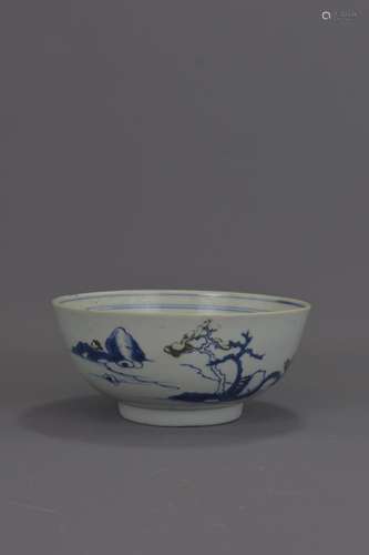 A CHINESE BLUE AND WHITE PORCELAIN BOWL