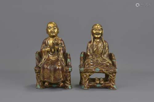 PAIR OF CHINESE GILT PORCELAIN IMMORTALS