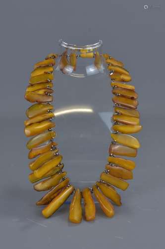 AN AMBER BEADED NECKLACE