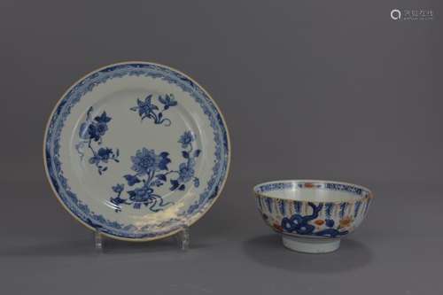 A CHINESE PORCELAIN PLATE AND JAPANESE IMARI BOWL