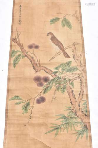 A CHINESE WATERCOLOUR PAINTING ON SCROLL