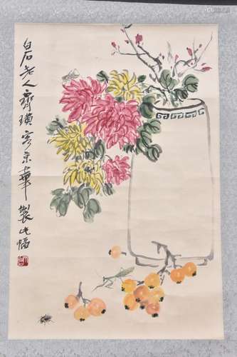 A CHINESE WATERCOLOUR PAINTING IN SCROLL