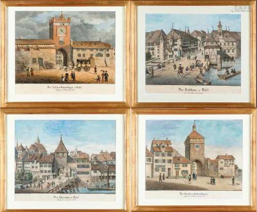 Heinrich Murer/ Maurer (CH, 1774-1822), ensemble de 4 lithographies par Hasler & cie