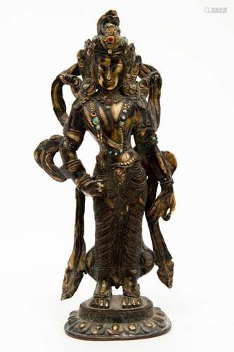 Lokeshor AVALOKITESHVARA en bronze doré du XVIIIe Tibet