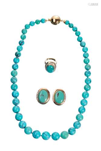 Parure en turquoise, or et diamants