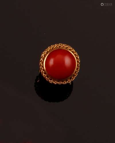 Coral and gold ring