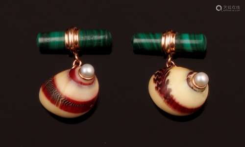 Pair of malachite and gold cufflinks