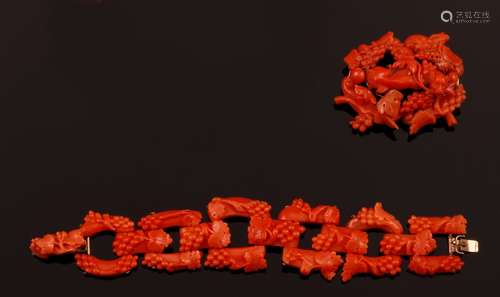 Coral brooch and coral bracelet