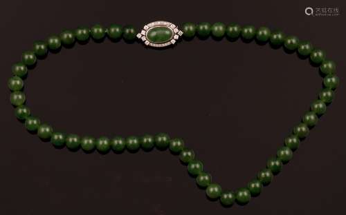 Jade necklace with diamond clasp