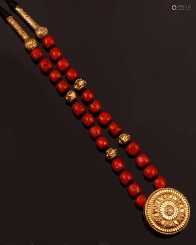 Coral beads and gold necklace