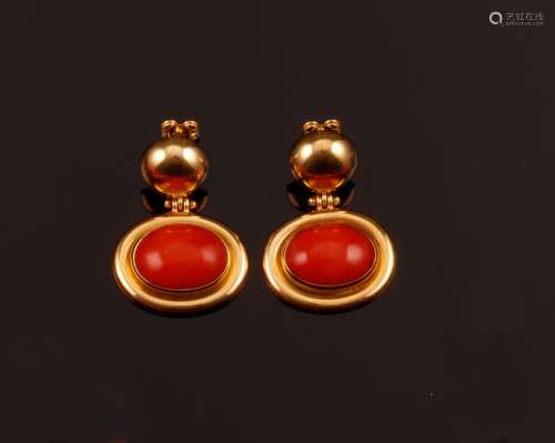 Pair of coral and gold earrings