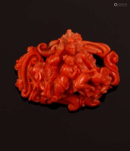 Coral and gold brooch