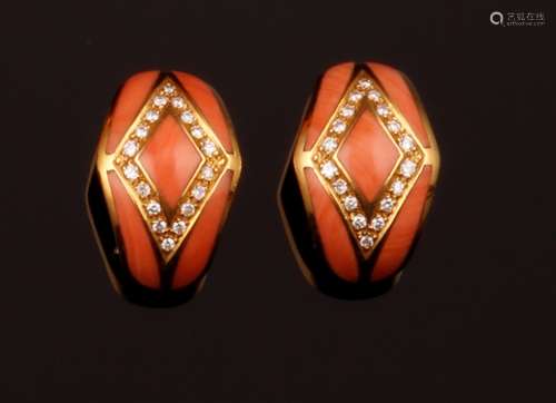 Pair of coral and diamond earrings