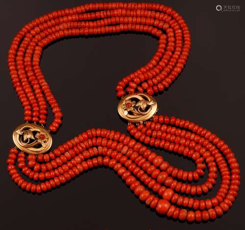 Coral four strands necklace