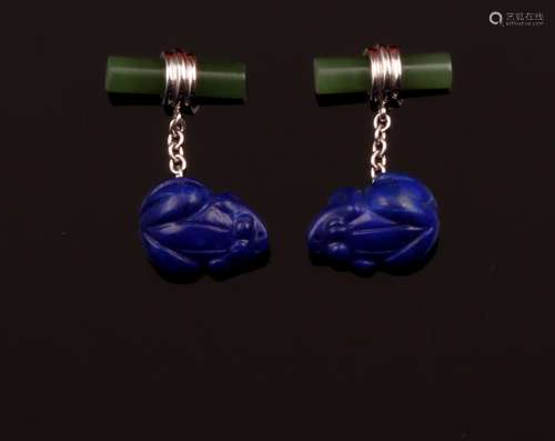 Pair of lapis lazuli and jade cufflinks