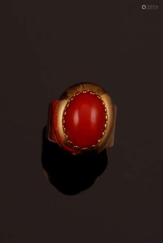 Coral and gold ring