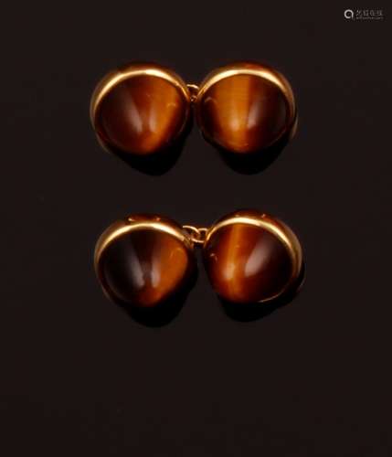 Pair of tigers-eye and gold cufflinks