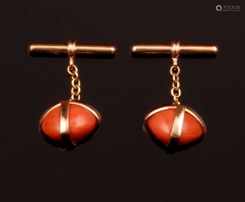 Pair of coral and gold cufflinks