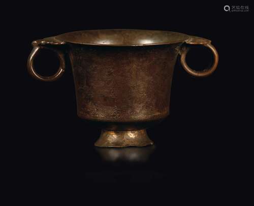 A semi-gilt bronze cup, engraved and nielloed in silver, China, Ming Dynasty, 16th century