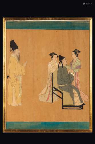 A pair of paintings on paper depicting dignitaries and Guanyin, China, Qing Dinasty, 19th century