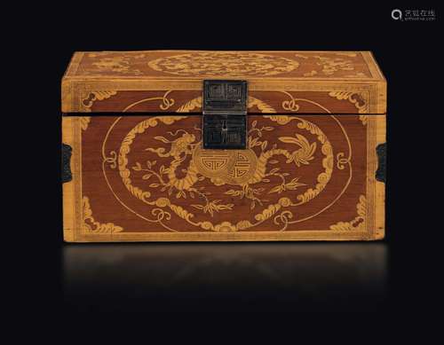 A carved bamboo wood box with a dragon, symbols and naturalistic subjects, China, Qing Dynasty, Jiaqing period (1796-1820)