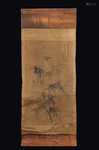 A painting on paper depicting bamboo plants with inscriptions, China, Qing Dynasty, 19th century