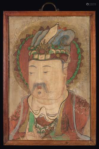 A polychrome fresco depicting a dignitary, China, Ming Dynasty, 17th century