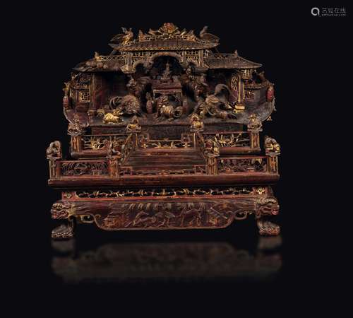 A lacquered and guilt Homu wood temple, China, Qing Dynasty, 18th century