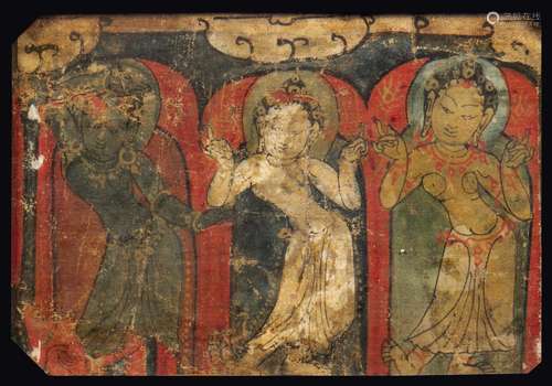 A framed miniature with deities, India, 14th century