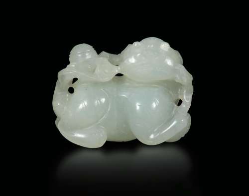 A white jade group depicting a fantasy animal, China, Qing Dynasty, 19th century