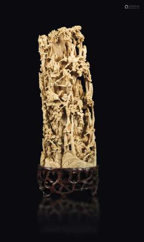 A carved ivory group with a battle scene, China, Qing Dynasty, 19th century