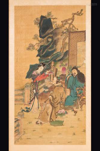 A painting on silk depicting an everyday life scene, China, Qing Dynasty, 19th century