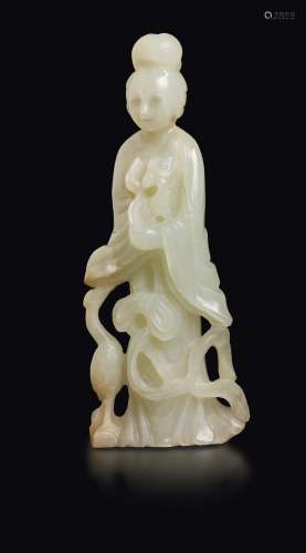 A white jade figure of Guanyin, China, Qing Dynasty, 18th century
