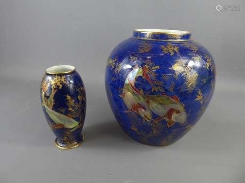 Carlton Ware Ginger Jar, depicting Koi Carp, approx 25 cms together with a vase of a similar design, approx 16 cms. (2)