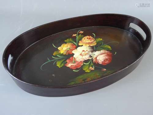 An Oval Tray, painted with floral spray.