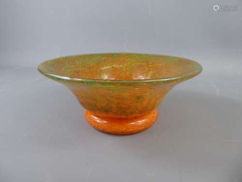 A Vintage Vasart Studio Glass Vase, approx 19 x 9 cms, green and orange speckled design.