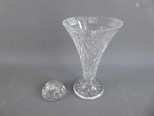 A Waterford Crystal Lismore Vase, together with a Waterford crystal paperweight. (2)