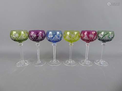 A Harlequin Set of Six Vintage Val St Lambert Berncastel Crystal Wine/Hock Glasses.