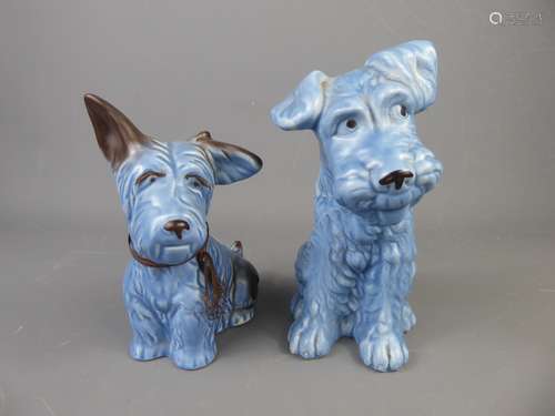 Two Sylvac Ware Blue Pottery Dogs, a terrier, model no. 1379, approx 20 cms, the other a mongrel, model no. 1118, approx 17 cms.