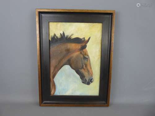 An Oil on Canvas Painting Depicting a Horse Profile, approx 24 x 35 cms, framed.