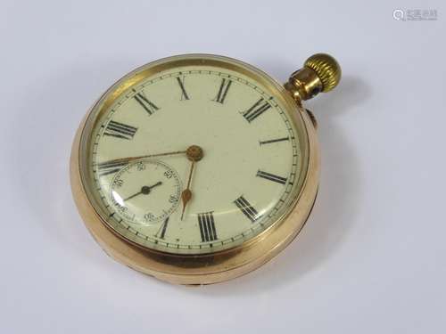 A Gentleman's Vintage 14K Continental Gold Cased Gentleman's Pocket Watch, the open-faced pocket watch having a cream enamel numeric dial with minute hand and 18 ct gold dust cover.