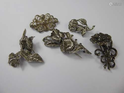 Five Marcasite Brooches, comprising