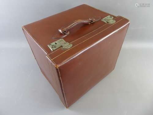 A Brown Leather Hat Box approx 38 x 35 x 30 cms.