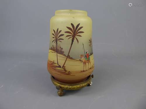 A Victorian Desk Light, hand painted with Arabian scenes, approx 15 cms.