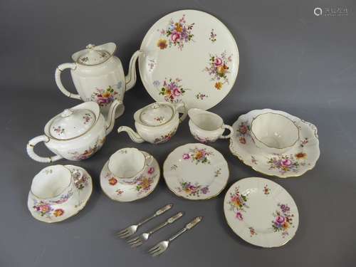 Crown Derby 'Derby Posies' Tea and Coffee Set, comprising tea pot, coffee pot, miniature tea pot, milk jug, creamer, sugar bowl, eight cups and saucers, six sandwich plates, one large cake plate, set of matching cake forks together with a Minton tea cup and saucer, Royal Worcester cake plate, Royal Worcester coffee set 'Botanical's'.