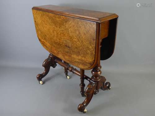 A Small Burr Walnut Sutherland Table, the table having carved supports, approx 53 x 15 x 54 cms (extended approx 66 cms).