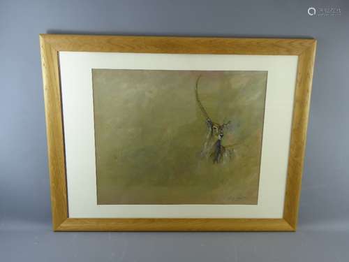 Original Mixed Media, depicting a water-buck. The painting is signed Johnson lower right, approx 58 x 48 cms(io), glazed and framed.